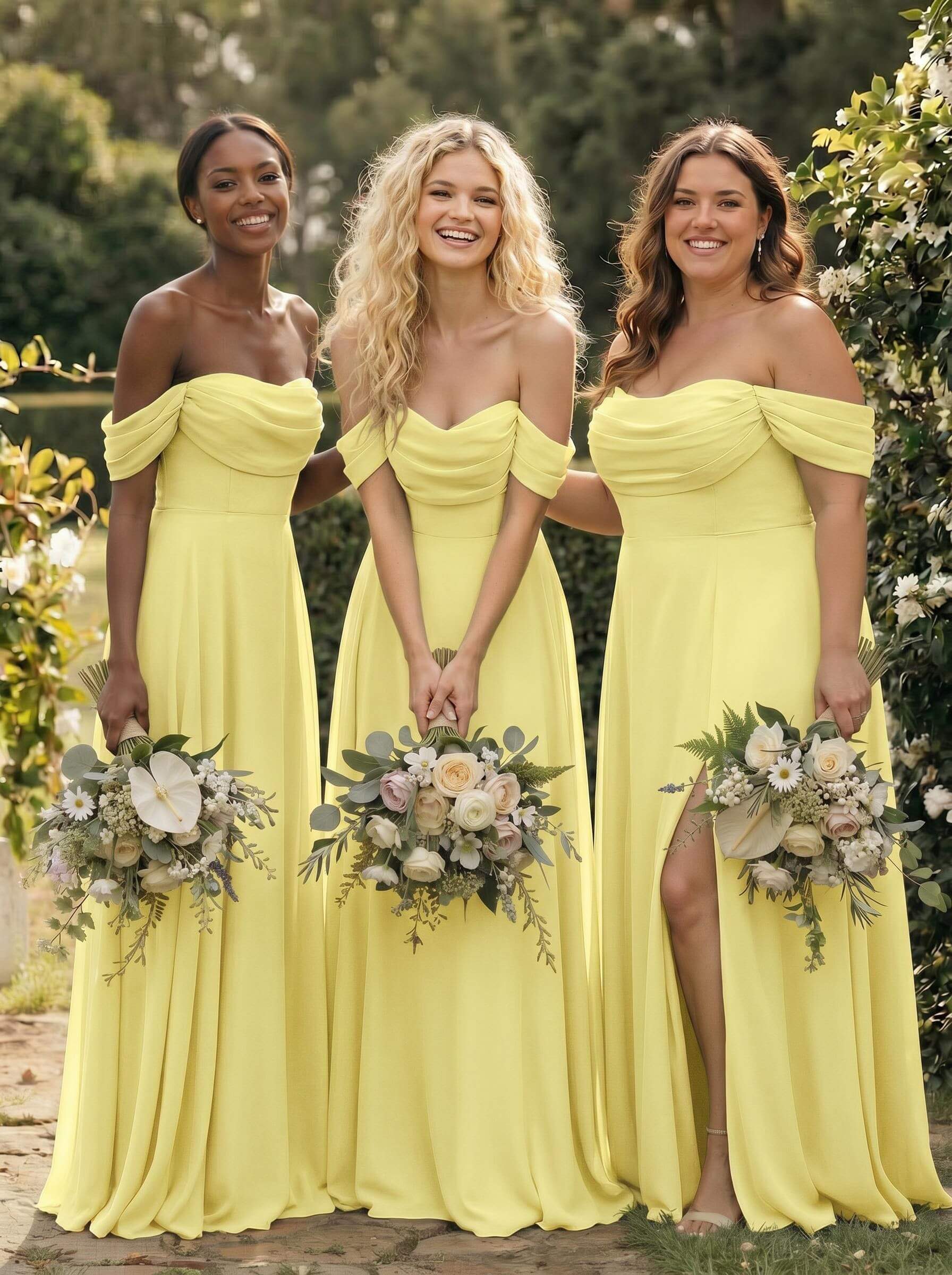A-Line Off-The-Shoulder Sleeveless Floor-Length Chiffon Bridesmaid Dresses With Split Front, product image 151
