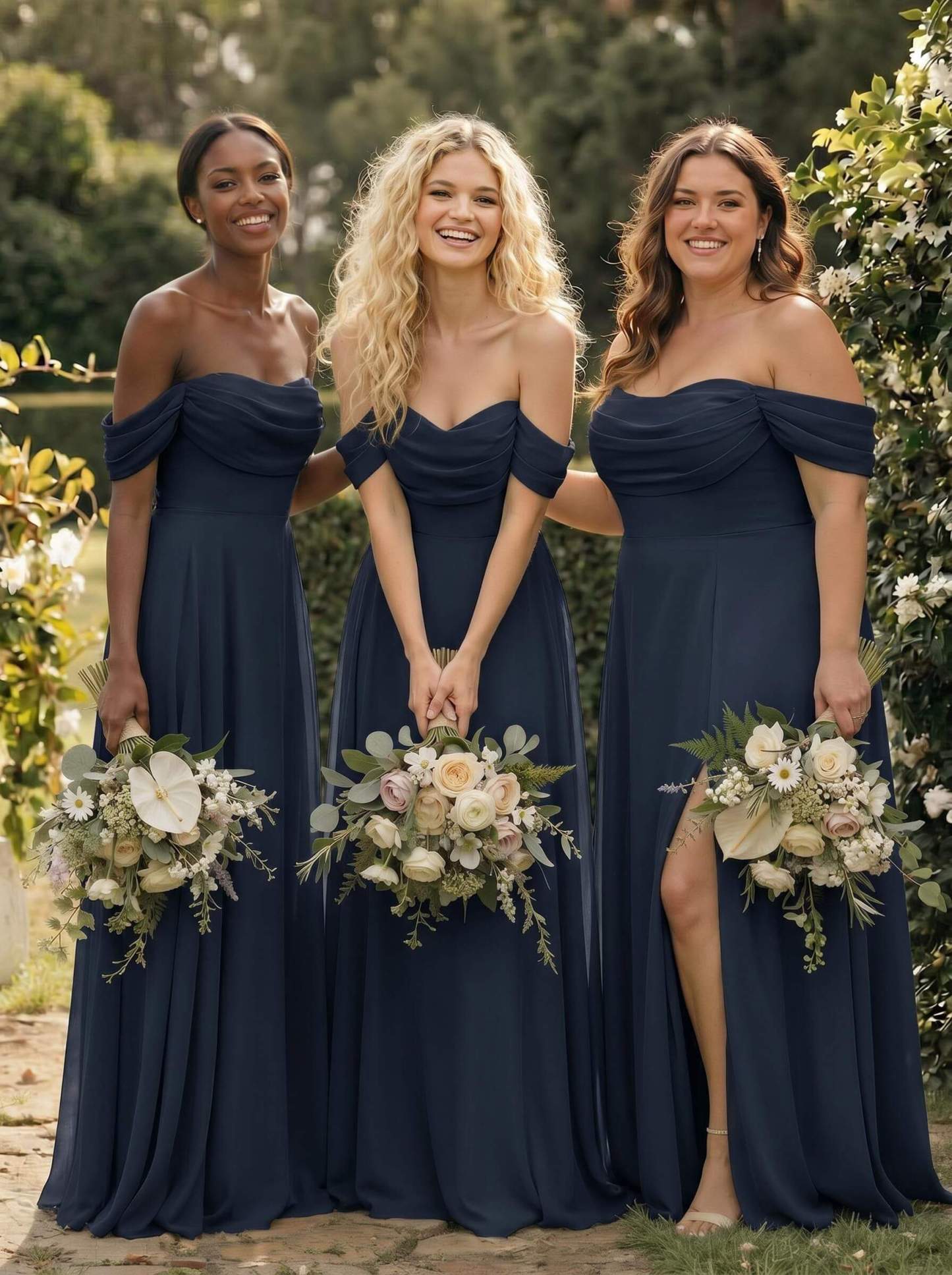 A-Line Off-The-Shoulder Sleeveless Floor-Length Chiffon Bridesmaid Dresses With Split Front, product image 4