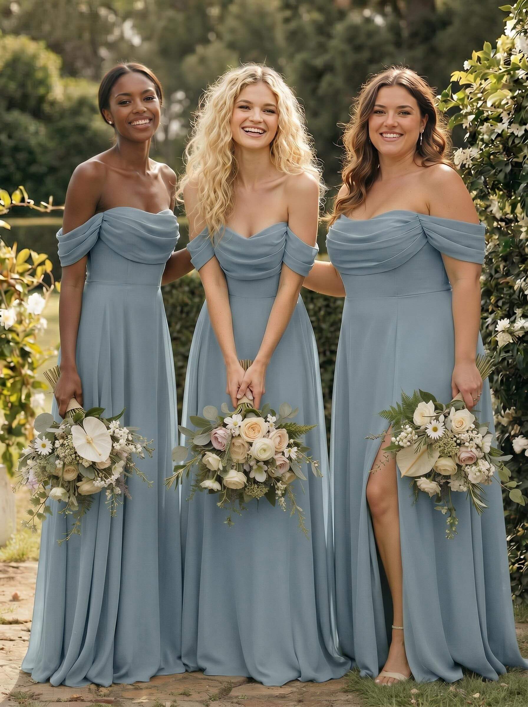 A-Line Off-The-Shoulder Sleeveless Floor-Length Chiffon Bridesmaid Dresses With Split Front, product image 10
