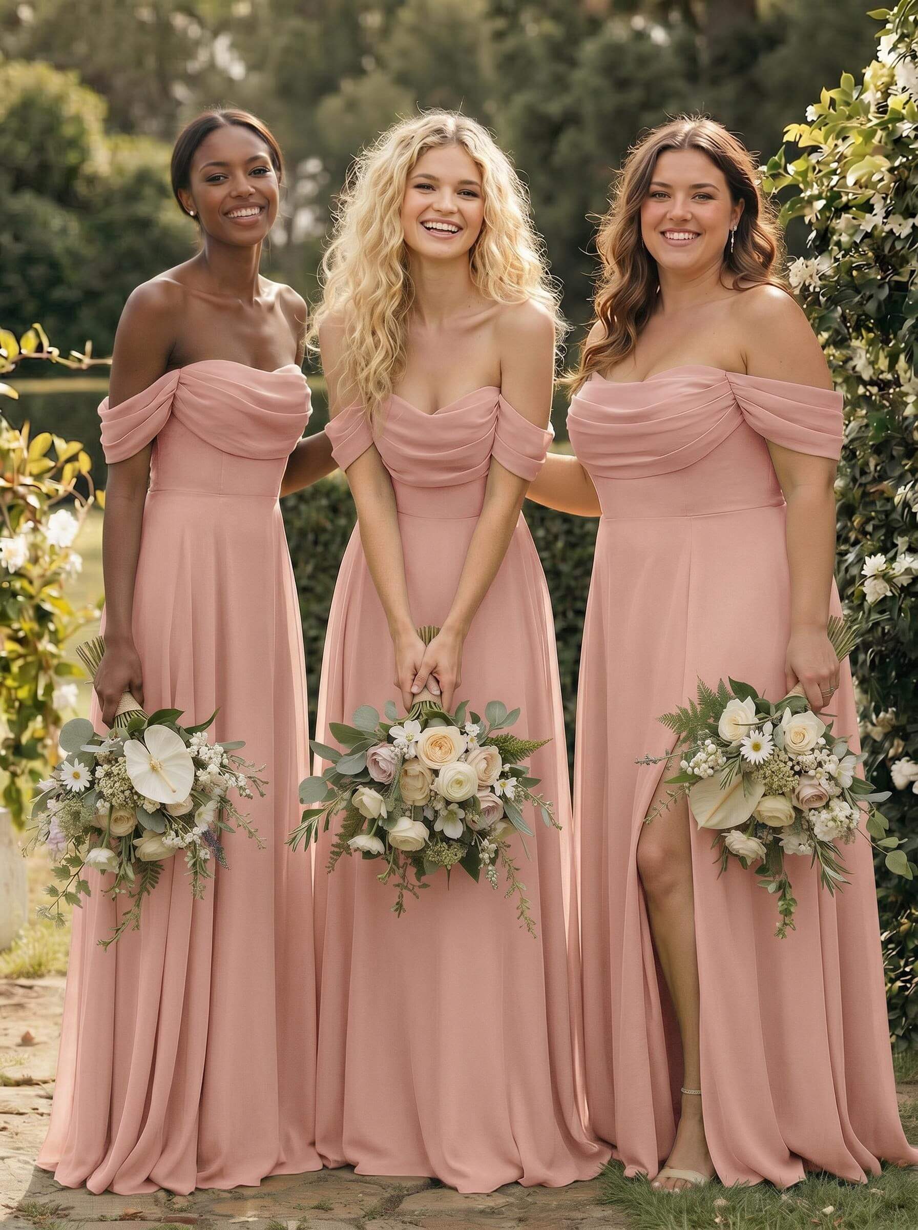 A-Line Off-The-Shoulder Sleeveless Floor-Length Chiffon Bridesmaid Dresses With Split Front, product image 61
