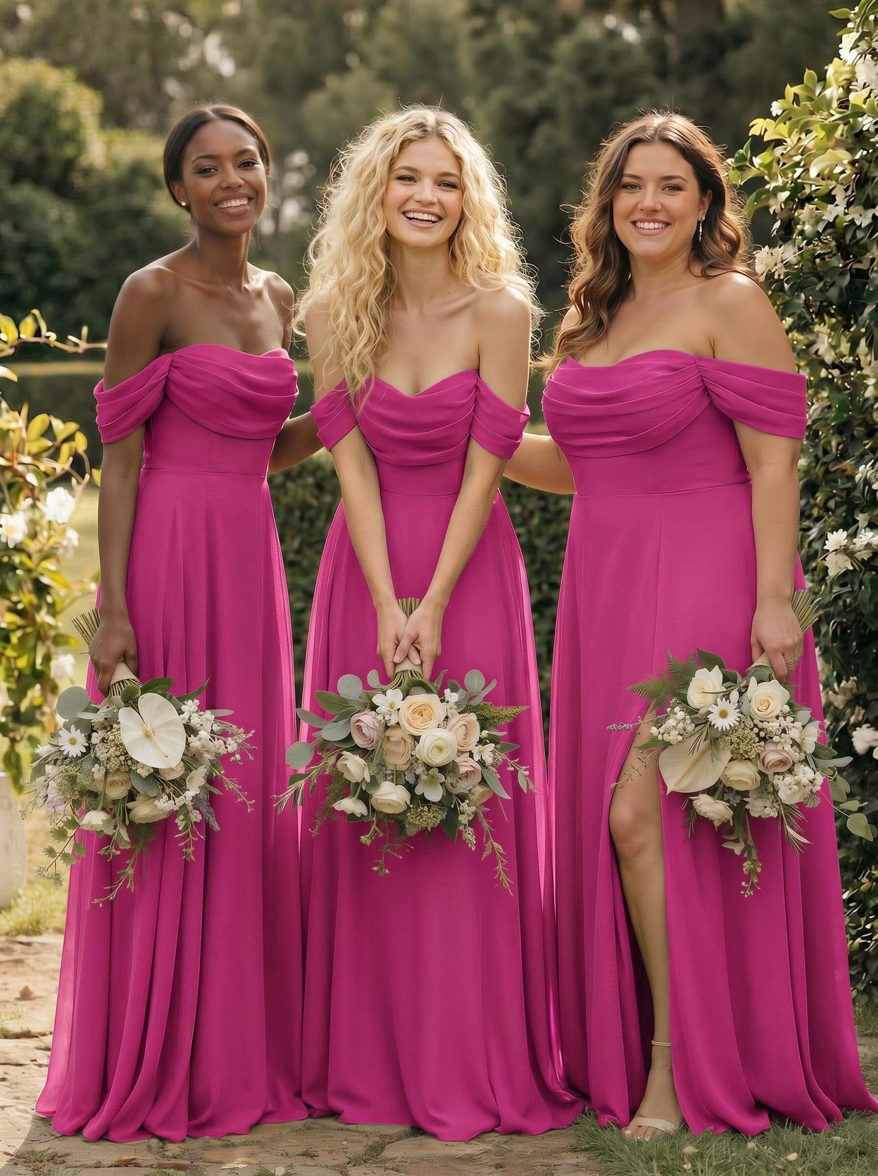 A-Line Off-The-Shoulder Sleeveless Floor-Length Chiffon Bridesmaid Dresses With Split Front, product image 115