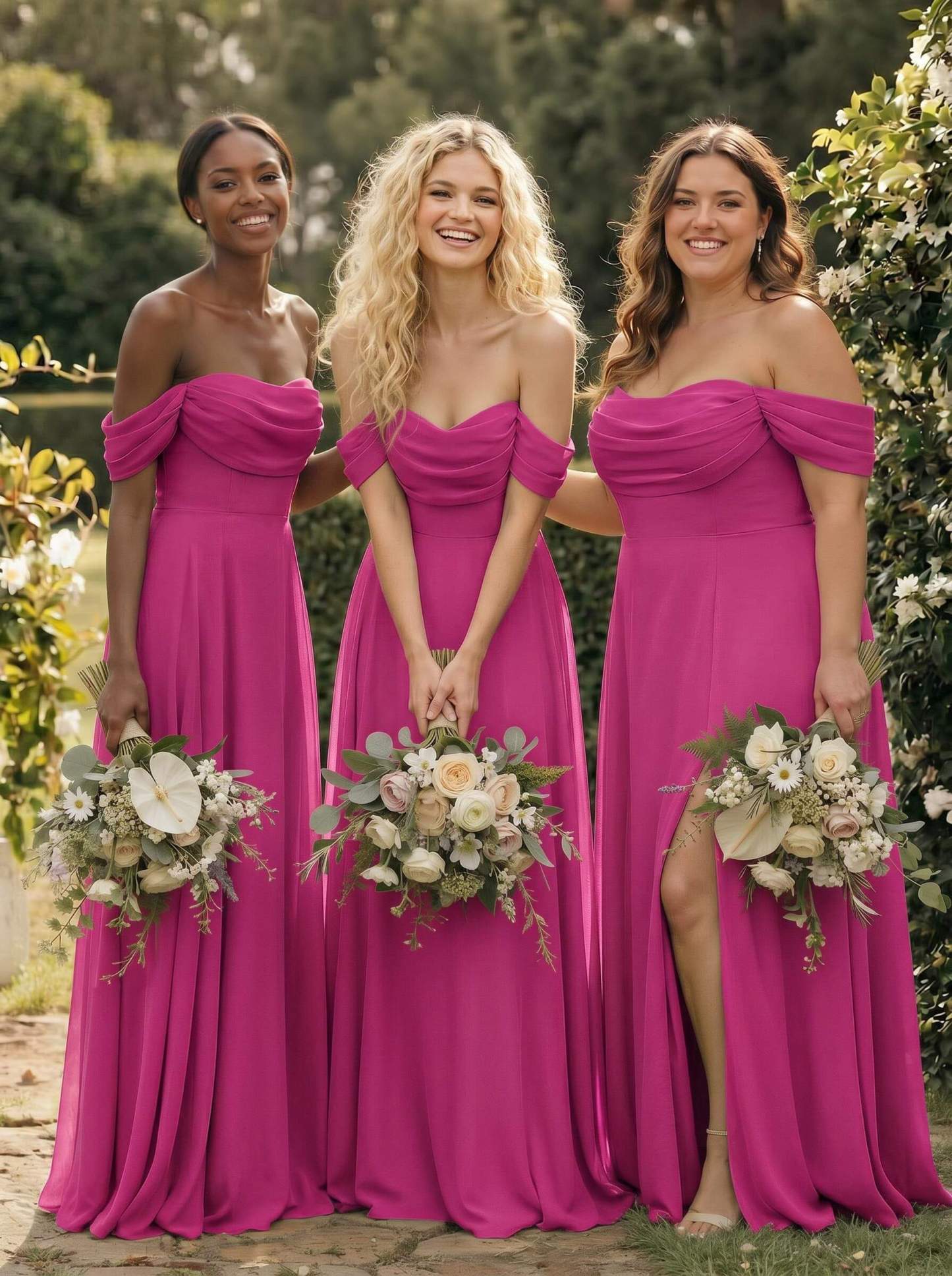 A-Line Off-The-Shoulder Sleeveless Floor-Length Chiffon Bridesmaid Dresses With Split Front, product image 115