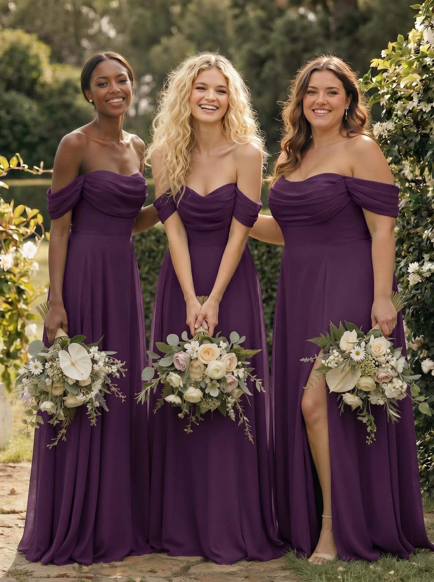 A-Line Off-The-Shoulder Sleeveless Floor-Length Chiffon Bridesmaid Dresses With Split Front, product image 106