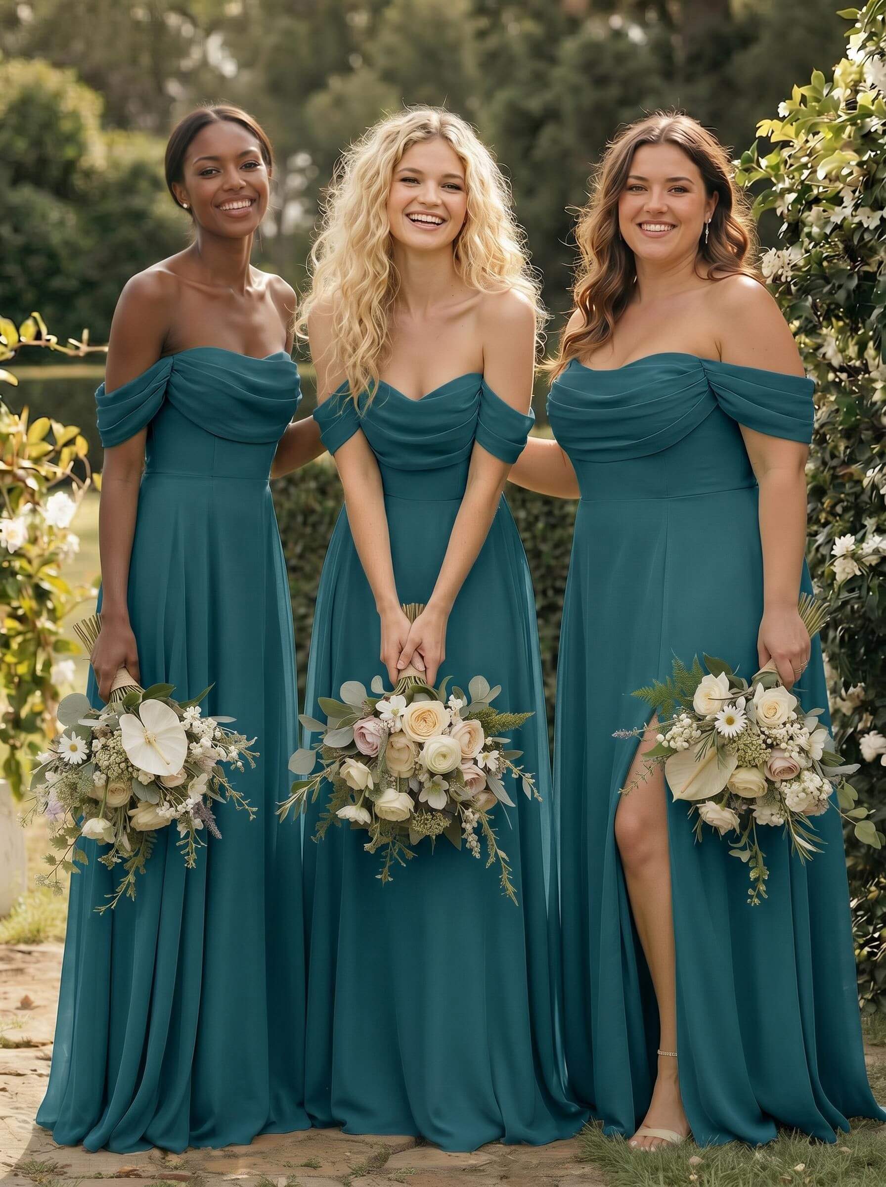 A-Line Off-The-Shoulder Sleeveless Floor-Length Chiffon Bridesmaid Dresses With Split Front, product image 19