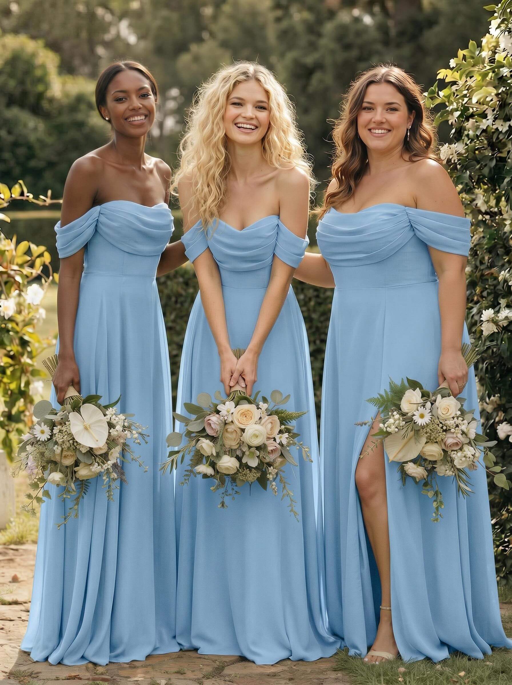 A-Line Off-The-Shoulder Sleeveless Floor-Length Chiffon Bridesmaid Dresses With Split Front, product image 31