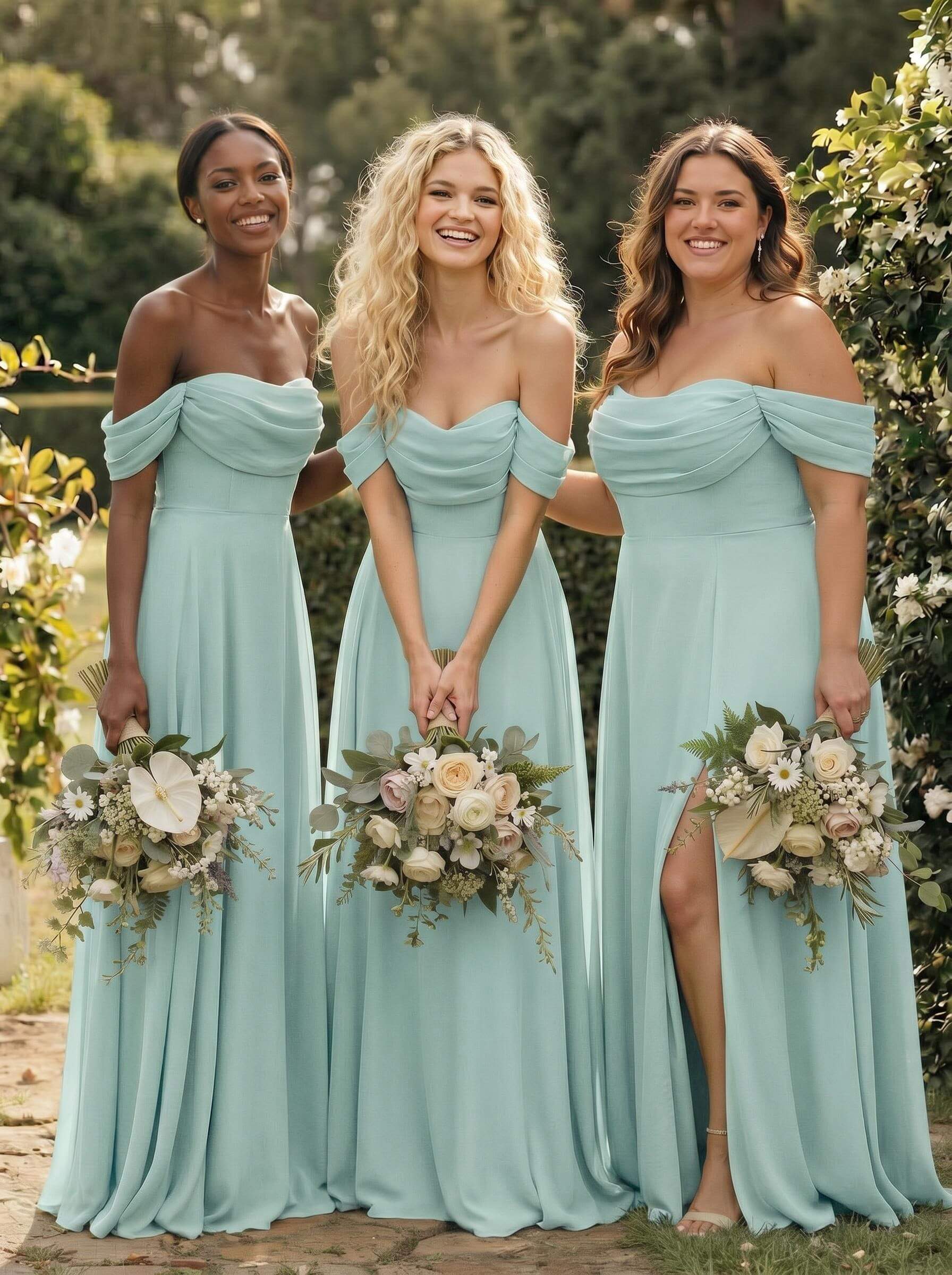 A-Line Off-The-Shoulder Sleeveless Floor-Length Chiffon Bridesmaid Dresses With Split Front, product image 37