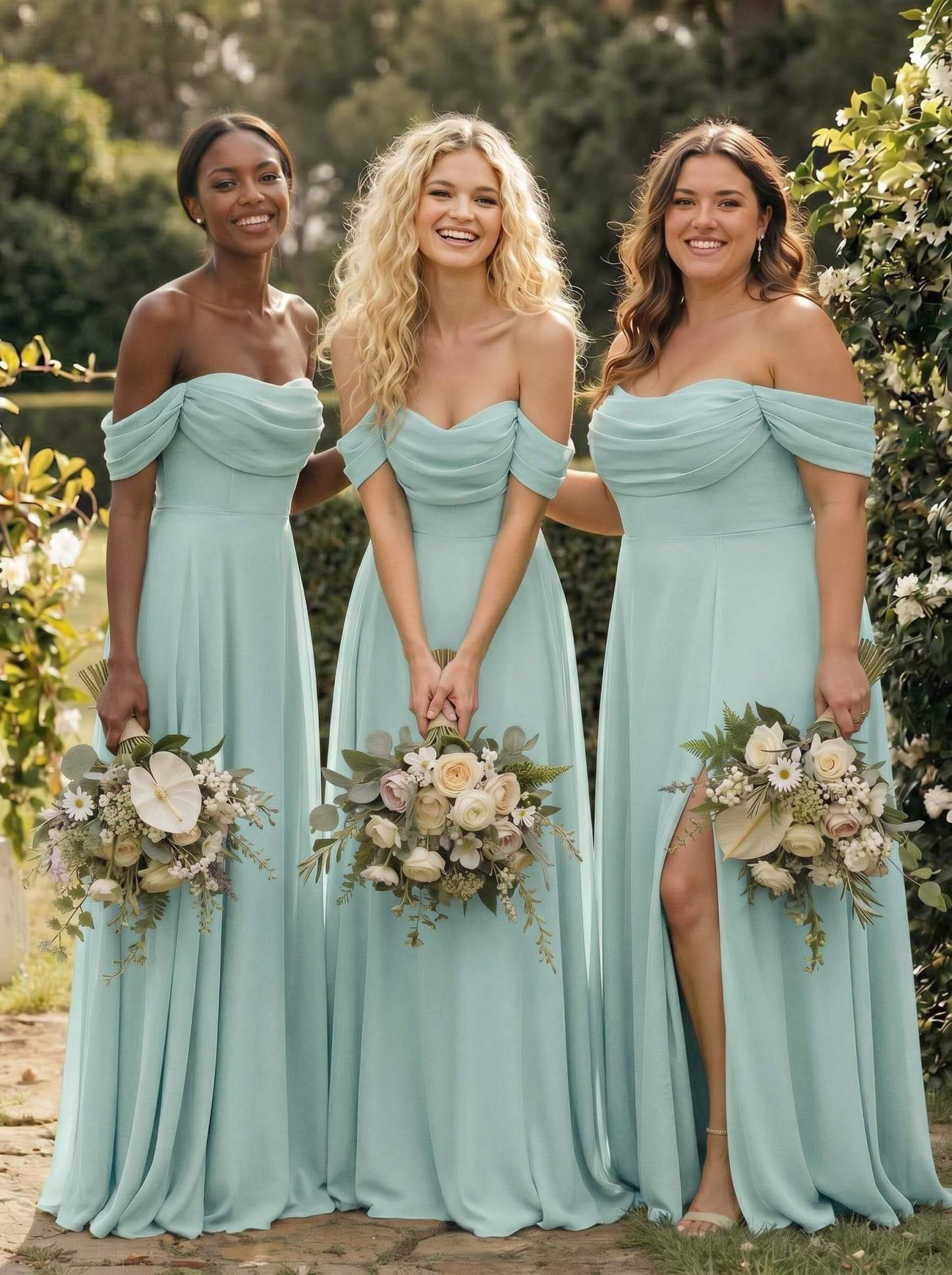 A-Line Off-The-Shoulder Sleeveless Floor-Length Chiffon Bridesmaid Dresses With Split Front, product image 37