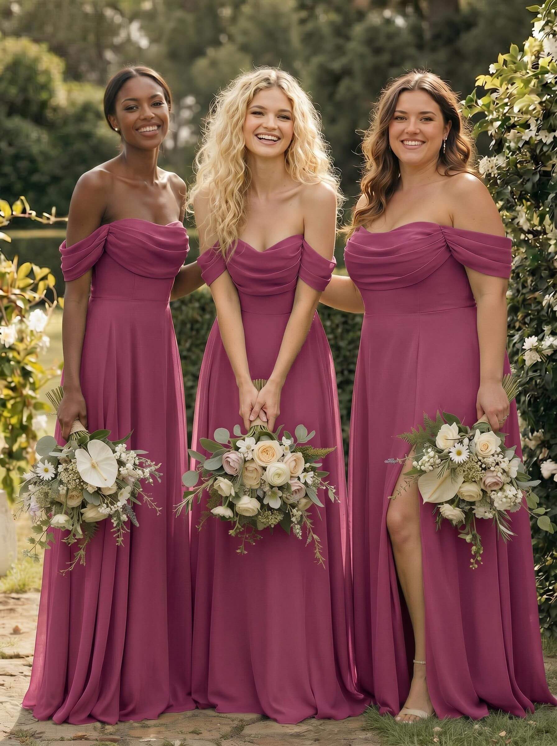 A-Line Off-The-Shoulder Sleeveless Floor-Length Chiffon Bridesmaid Dresses With Split Front, product image 49