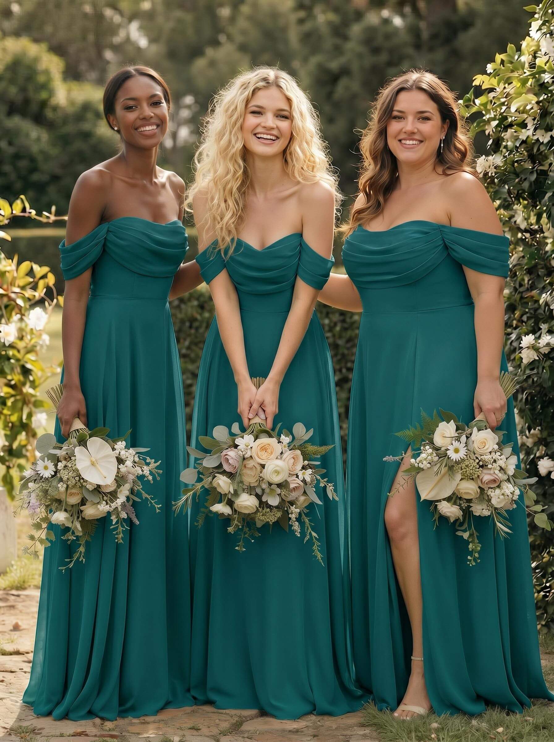 A-Line Off-The-Shoulder Sleeveless Floor-Length Chiffon Bridesmaid Dresses With Split Front, product image 127