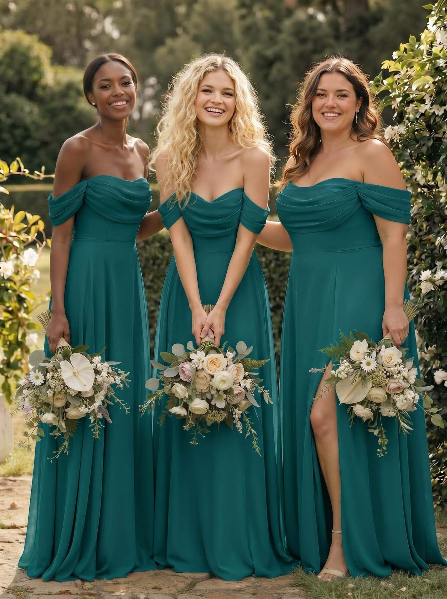 A-Line Off-The-Shoulder Sleeveless Floor-Length Chiffon Bridesmaid Dresses With Split Front, product image 127