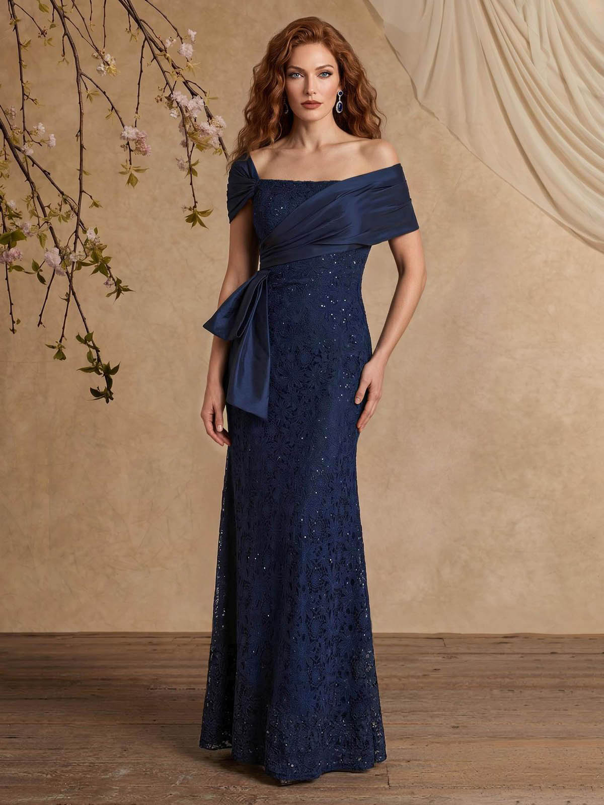 Elegant Mermaid Beading Lace Mother Of The Bride Dresses With Unremovable Satin Wrap in As Picture, US2