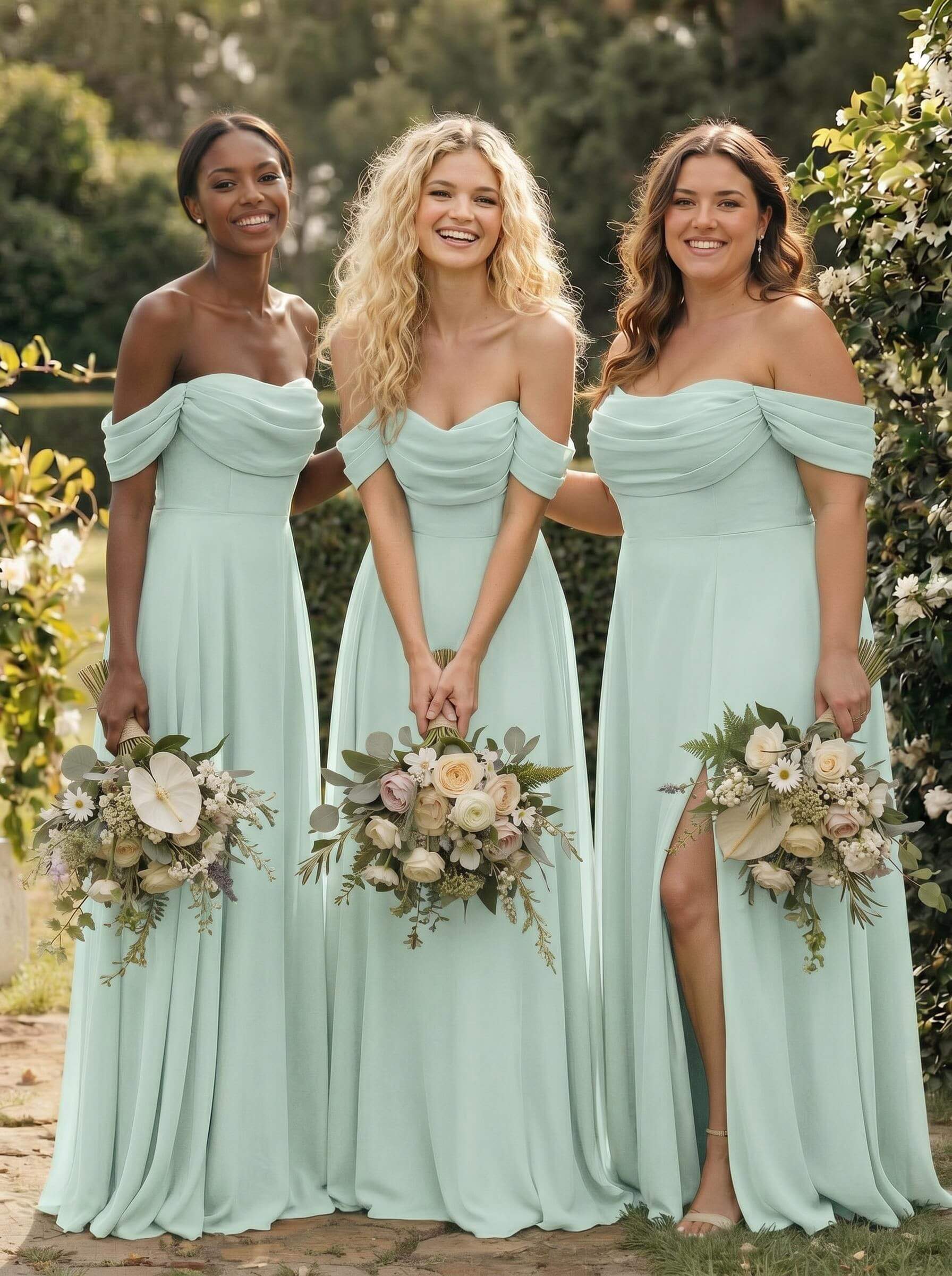 A-Line Off-The-Shoulder Sleeveless Floor-Length Chiffon Bridesmaid Dresses With Split Front, product image 136