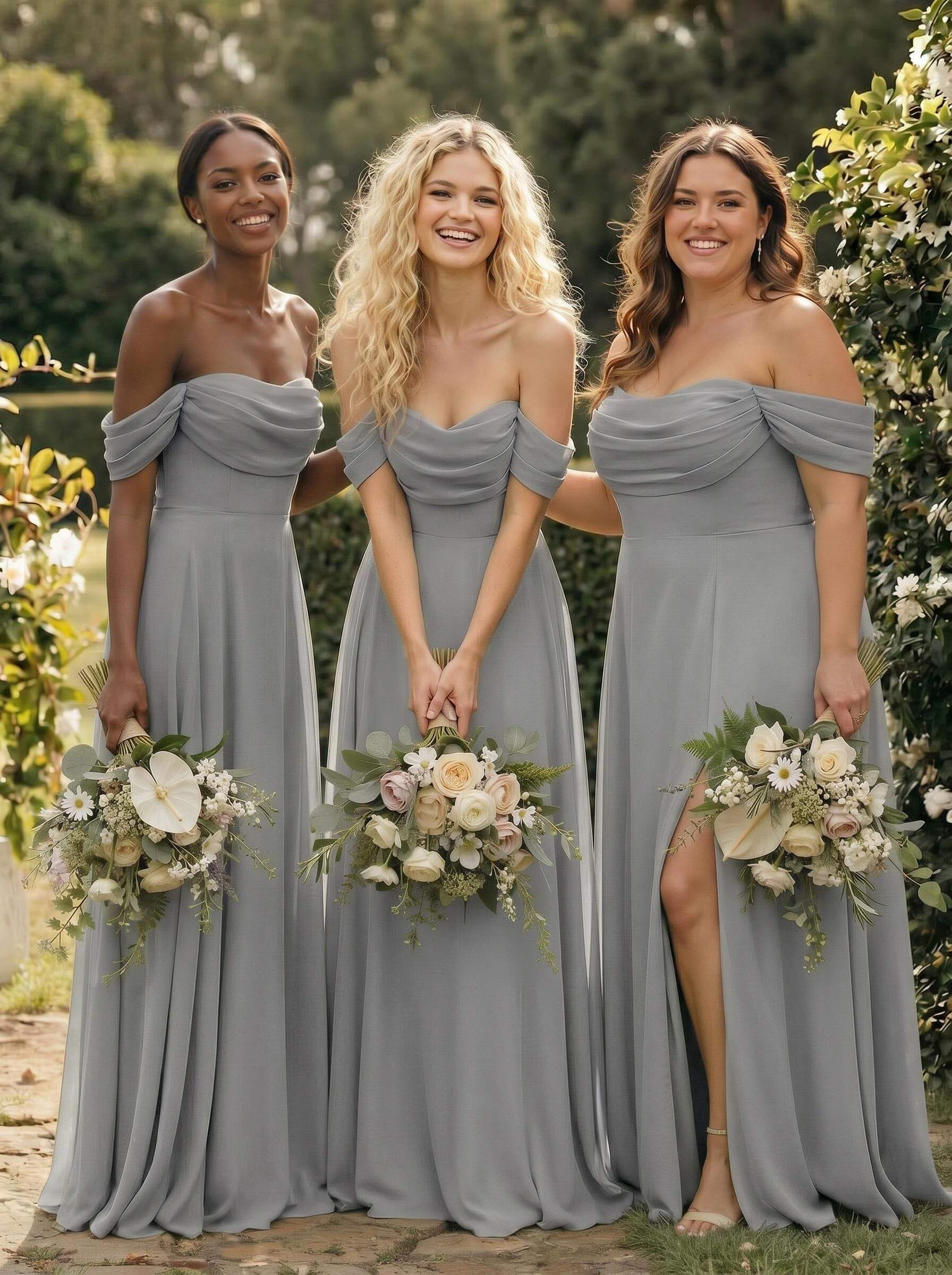 A-Line Off-The-Shoulder Sleeveless Floor-Length Chiffon Bridesmaid Dresses With Split Front, product image 172