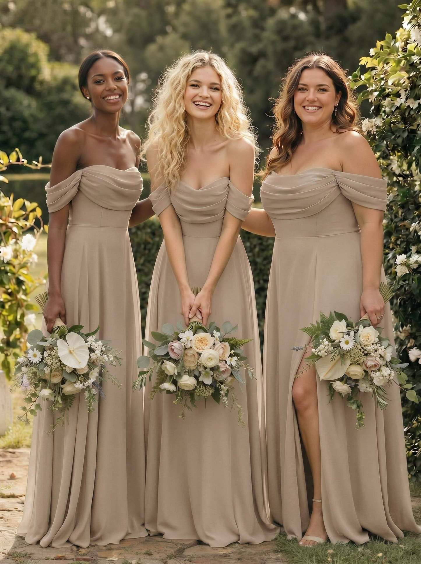 A-Line Off-The-Shoulder Sleeveless Floor-Length Chiffon Bridesmaid Dresses With Split Front, product image 148