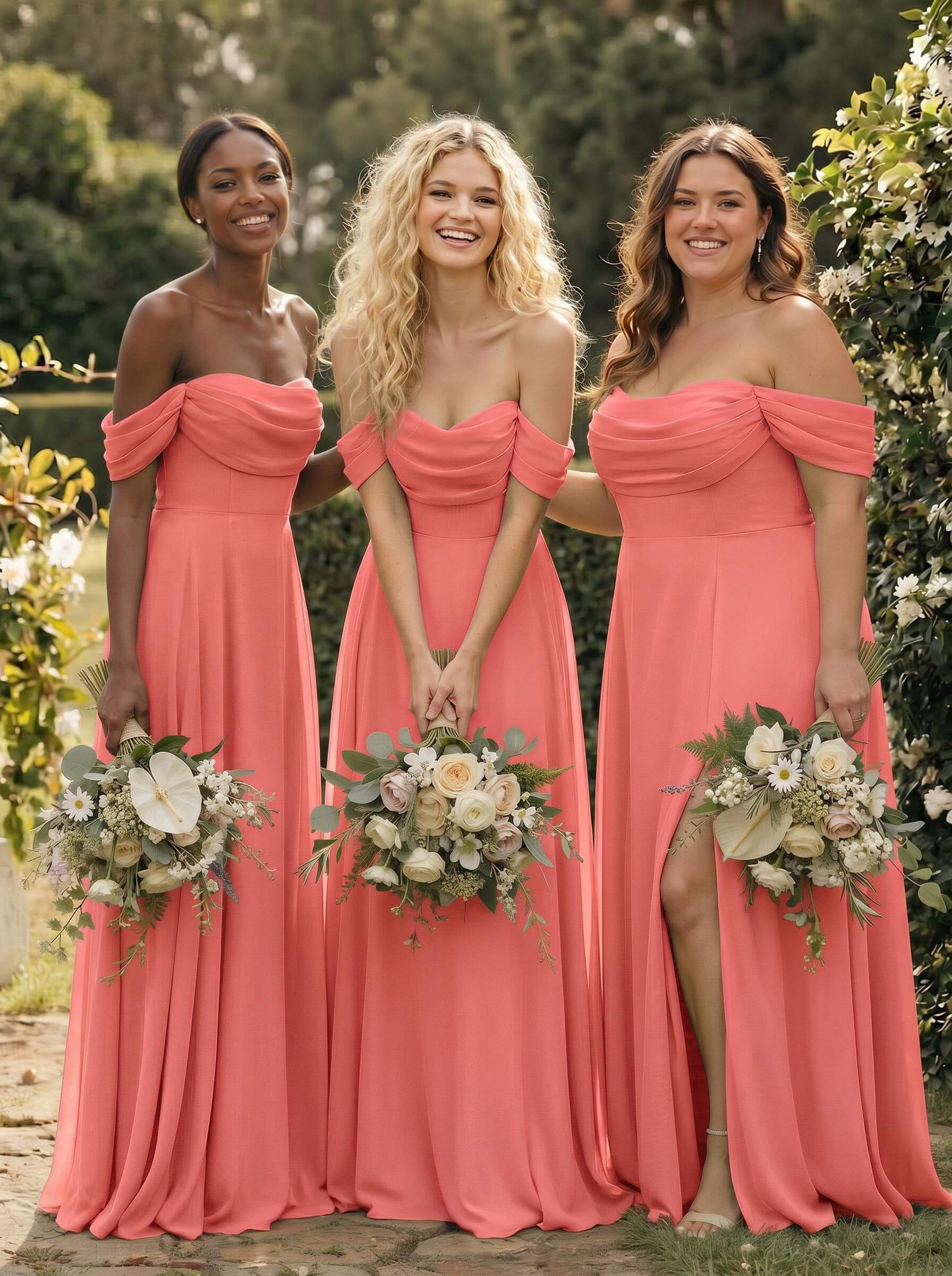 A-Line Off-The-Shoulder Sleeveless Floor-Length Chiffon Bridesmaid Dresses With Split Front, product image 58