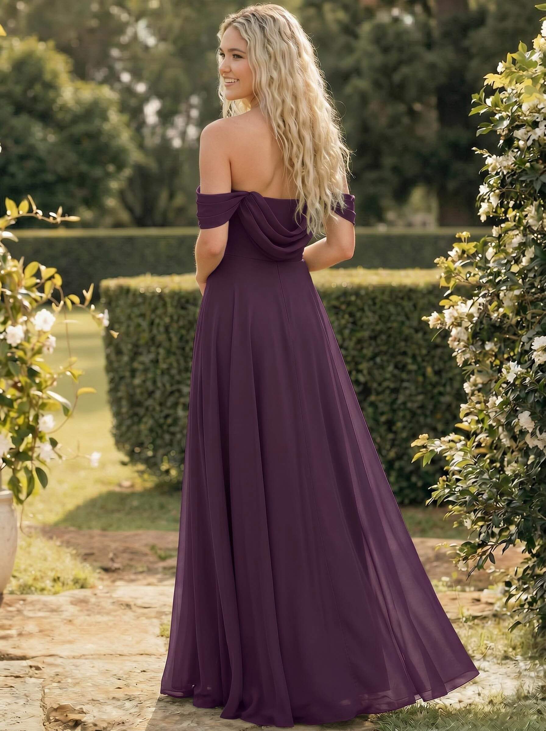 A-Line Off-The-Shoulder Sleeveless Floor-Length Chiffon Bridesmaid Dresses With Split Front, product image 108