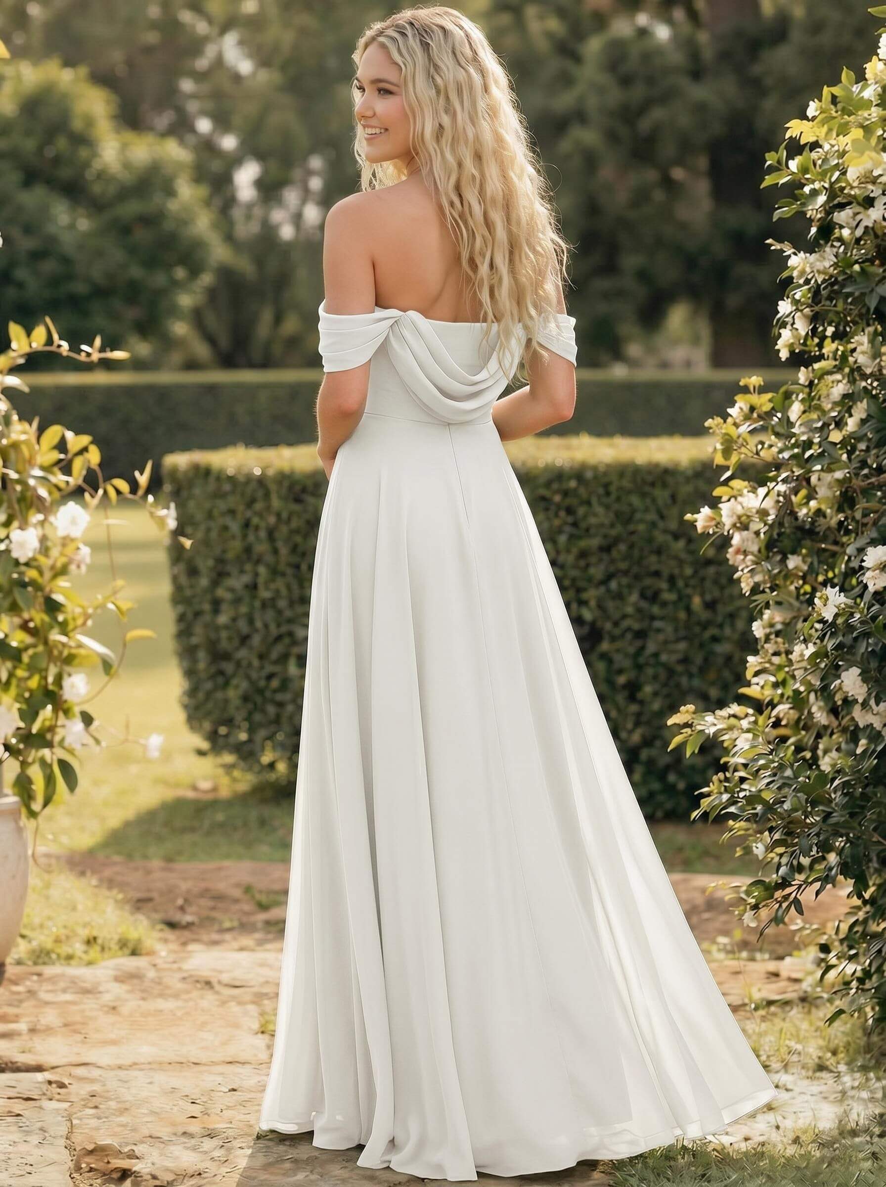A-Line Off-The-Shoulder Sleeveless Floor-Length Chiffon Bridesmaid Dresses With Split Front, product image 168