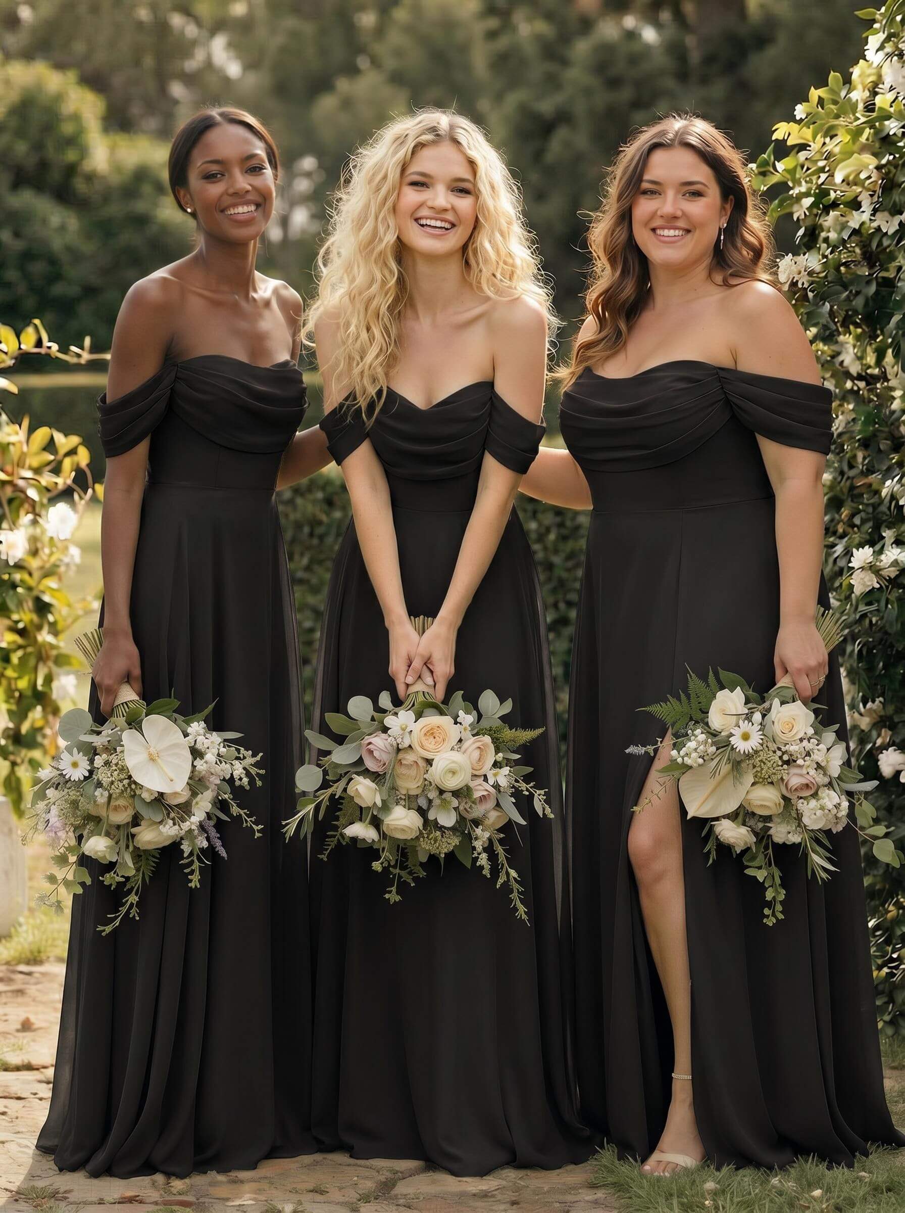 A-Line Off-The-Shoulder Sleeveless Floor-Length Chiffon Bridesmaid Dresses With Split Front, product image 178