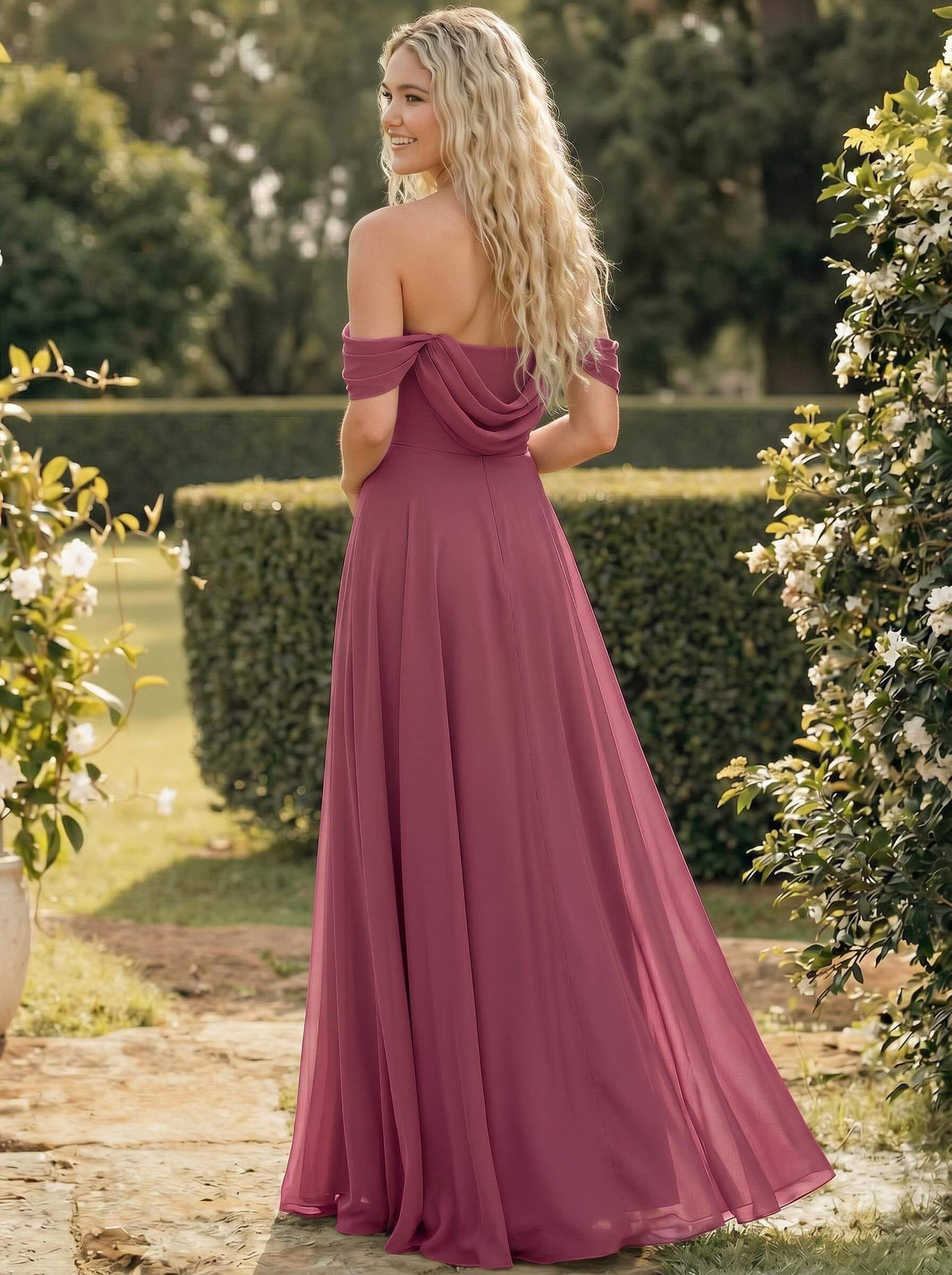 A-Line Off-The-Shoulder Sleeveless Floor-Length Chiffon Bridesmaid Dresses With Split Front, product image 51