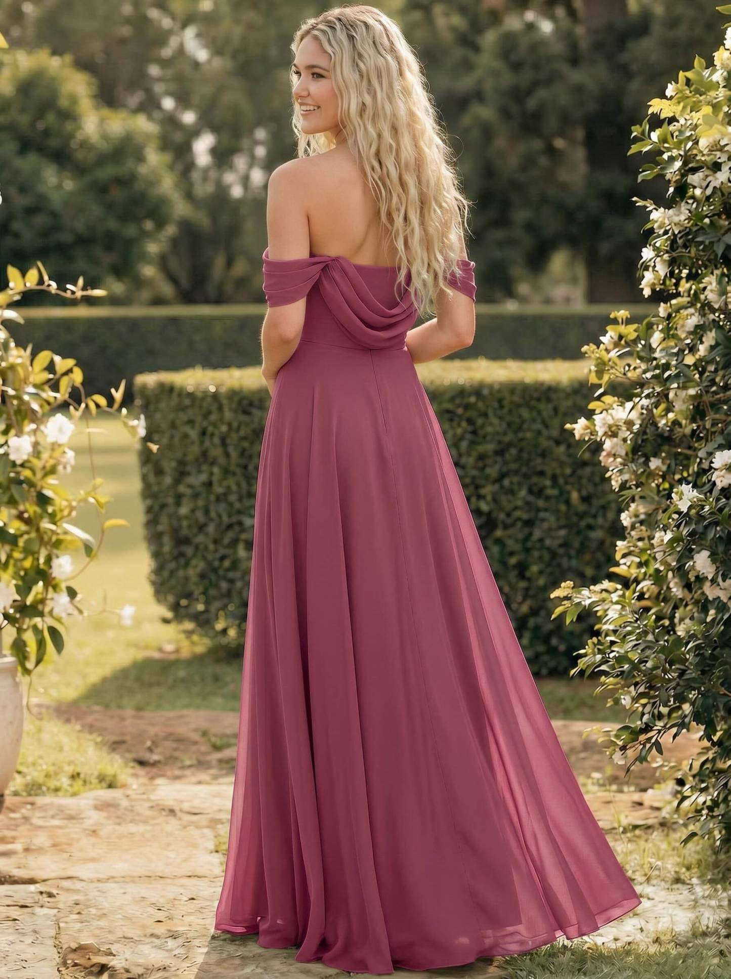 A-Line Off-The-Shoulder Sleeveless Floor-Length Chiffon Bridesmaid Dresses With Split Front, product image 51