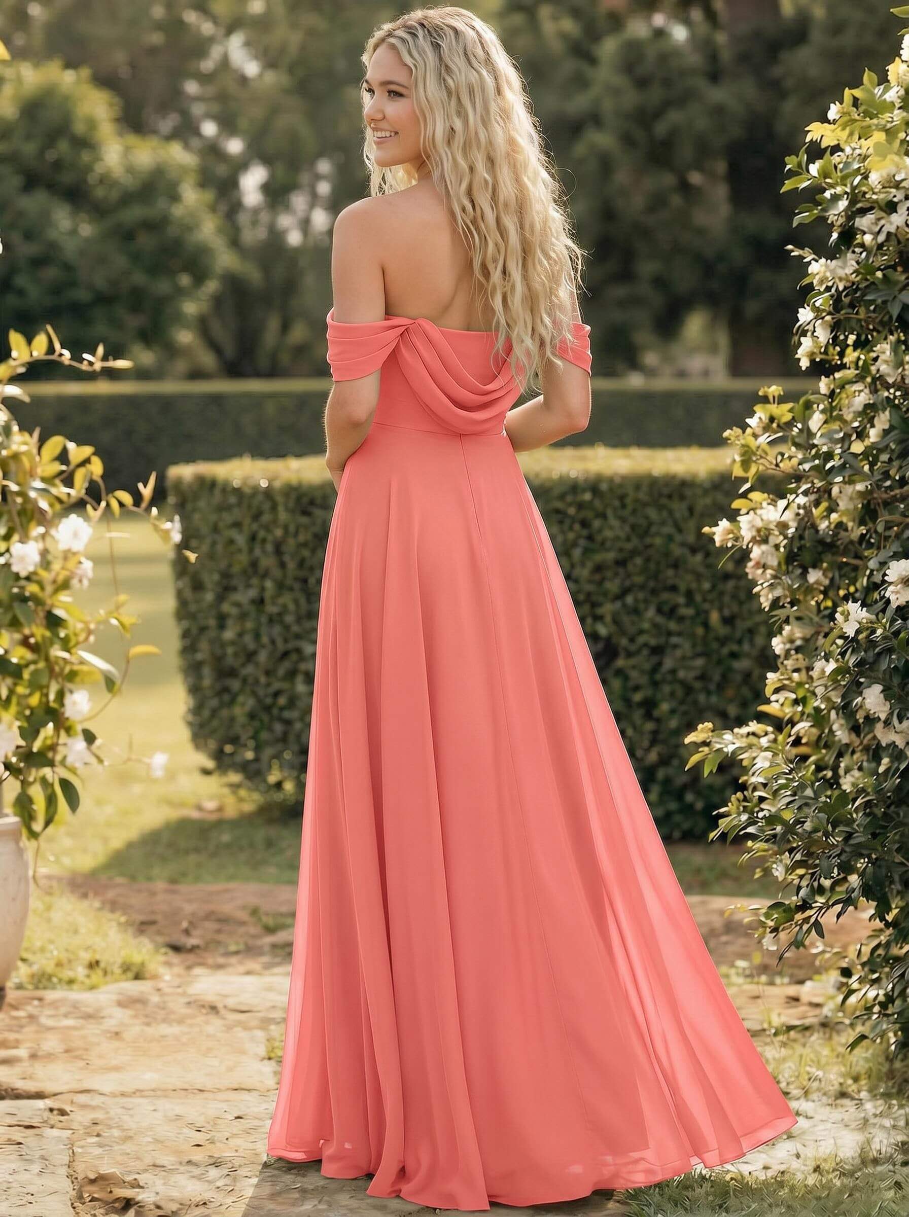 A-Line Off-The-Shoulder Sleeveless Floor-Length Chiffon Bridesmaid Dresses With Split Front, product image 60