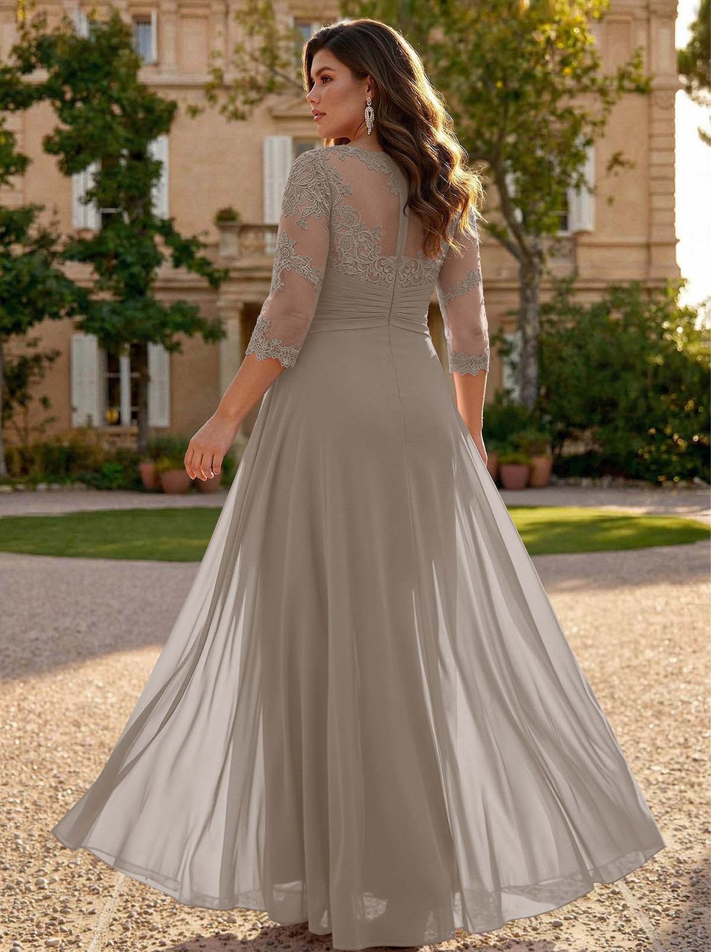 Jumpsuit/Pantsuit Scoop Neck 3/4 Sleeves Detachable Chiffon Mother Of The Bride Dresses With Lace
