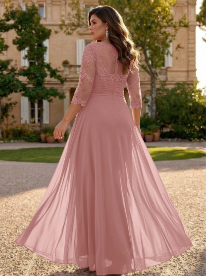 Jumpsuit/Pantsuit Scoop Neck 3/4 Sleeves Detachable Chiffon Mother Of The Bride Dresses With Lace