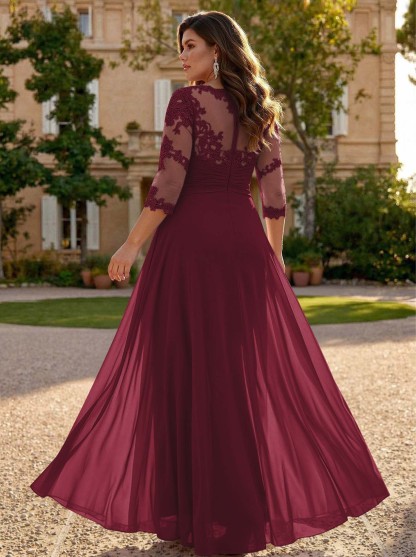 Jumpsuit/Pantsuit Scoop Neck 3/4 Sleeves Detachable Chiffon Mother Of The Bride Dresses With Lace