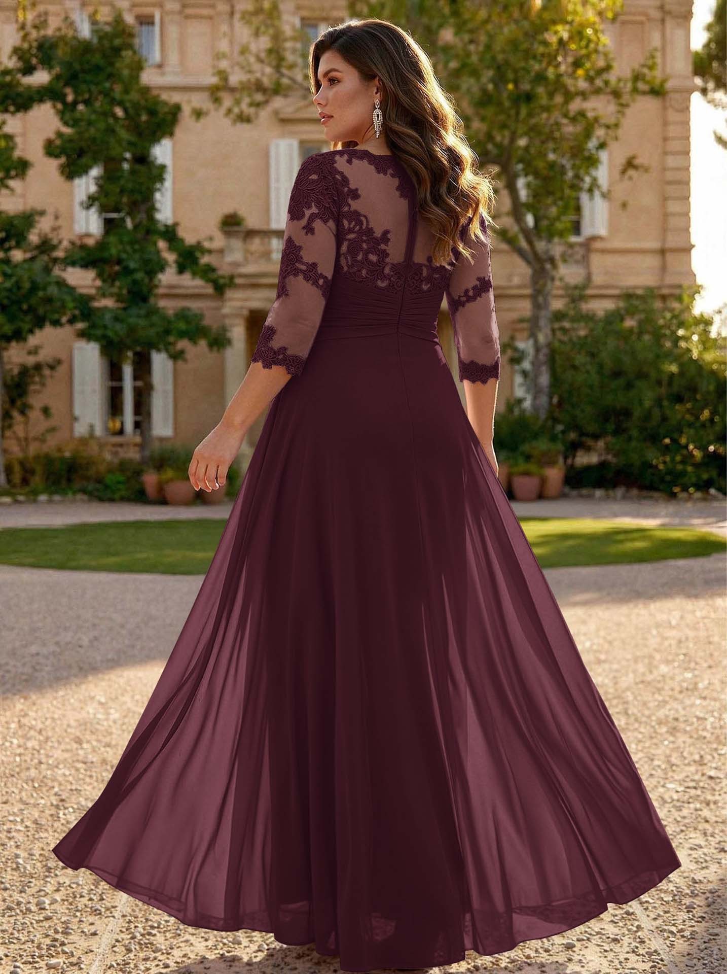 Jumpsuit/Pantsuit Scoop Neck 3/4 Sleeves Detachable Chiffon Mother Of The Bride Dresses With Lace