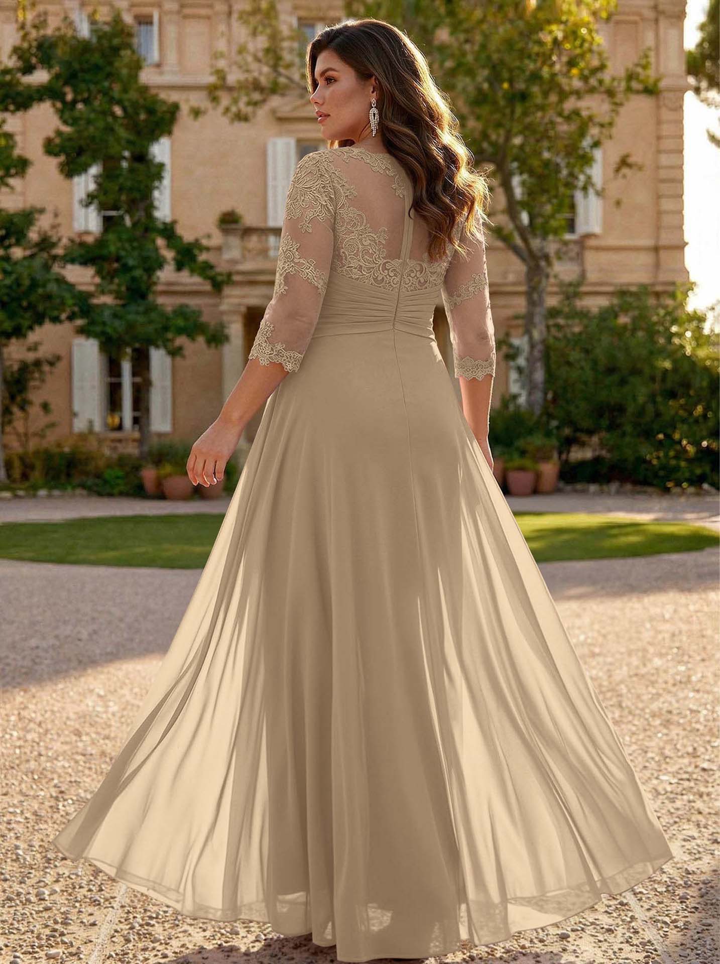 Jumpsuit/Pantsuit Scoop Neck 3/4 Sleeves Detachable Chiffon Mother Of The Bride Dresses With Lace