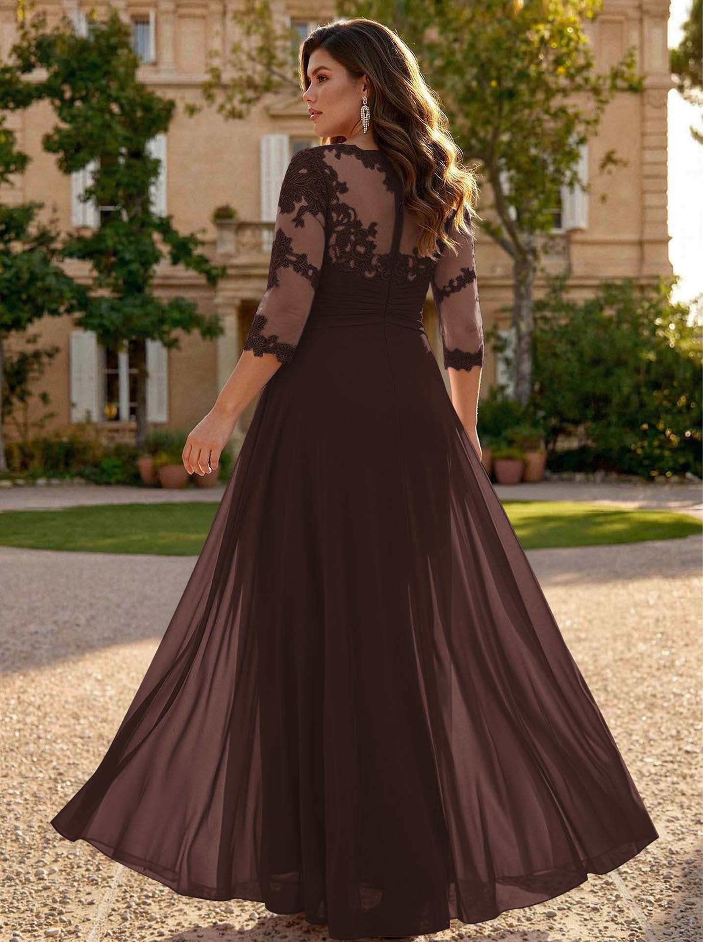 Jumpsuit/Pantsuit Scoop Neck 3/4 Sleeves Detachable Chiffon Mother Of The Bride Dresses With Lace