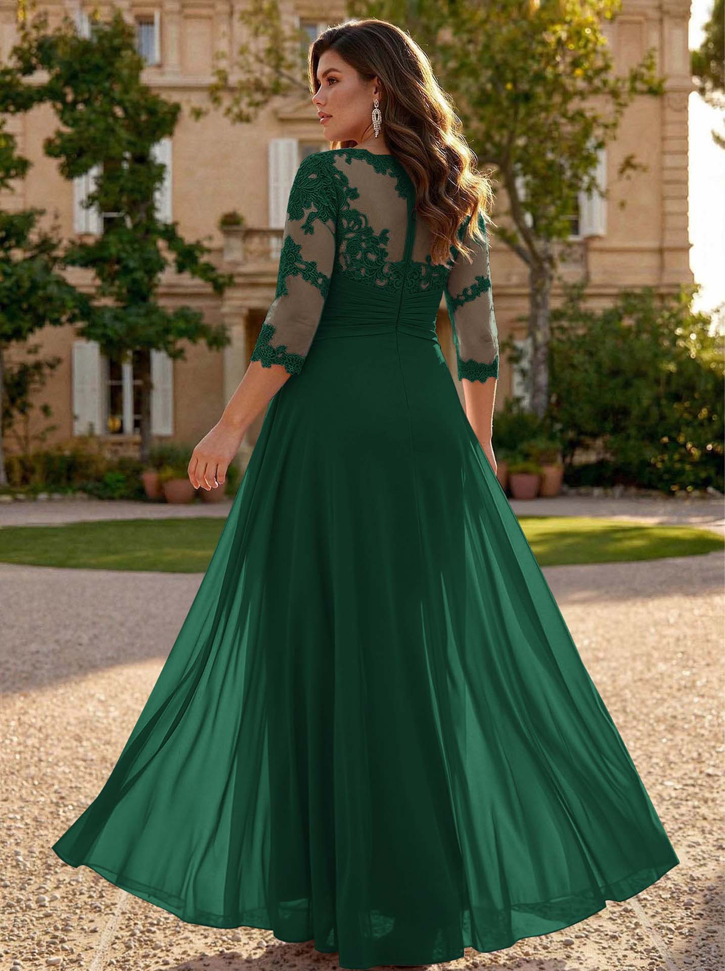 Jumpsuit/Pantsuit Scoop Neck 3/4 Sleeves Detachable Chiffon Mother Of The Bride Dresses With Lace