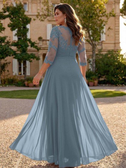 Jumpsuit/Pantsuit Scoop Neck 3/4 Sleeves Detachable Chiffon Mother Of The Bride Dresses With Lace