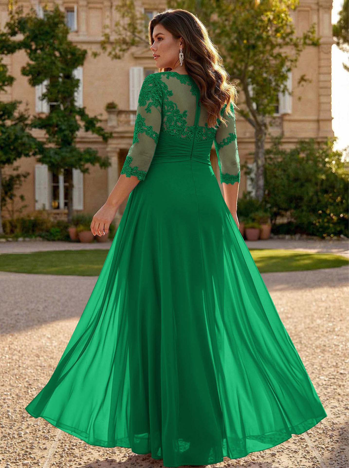 Jumpsuit/Pantsuit Scoop Neck 3/4 Sleeves Detachable Chiffon Mother Of The Bride Dresses With Lace
