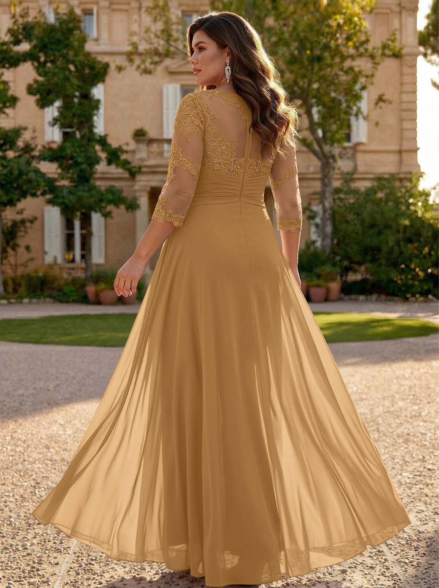 Jumpsuit/Pantsuit Scoop Neck 3/4 Sleeves Detachable Chiffon Mother Of The Bride Dresses With Lace