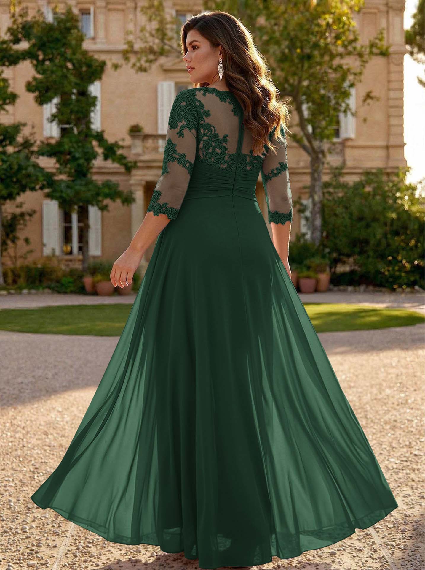 Jumpsuit/Pantsuit Scoop Neck 3/4 Sleeves Detachable Chiffon Mother Of The Bride Dresses With Lace