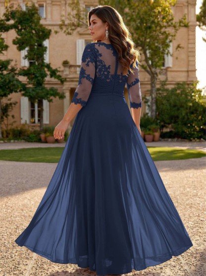 Jumpsuit/Pantsuit Scoop Neck 3/4 Sleeves Detachable Chiffon Mother Of The Bride Dresses With Lace