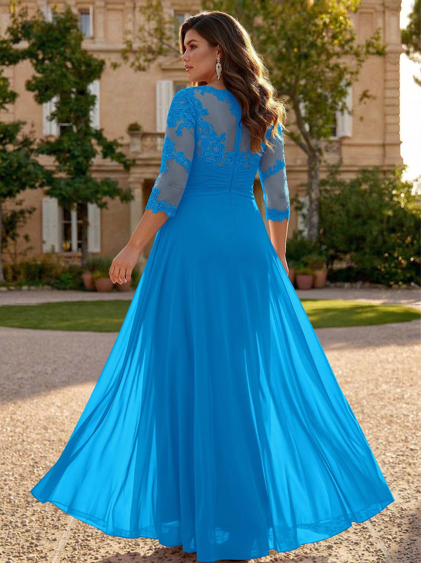 Jumpsuit/Pantsuit Scoop Neck 3/4 Sleeves Detachable Chiffon Mother Of The Bride Dresses With Lace