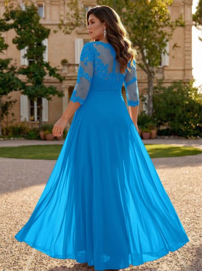 Jumpsuit/Pantsuit Scoop Neck 3/4 Sleeves Detachable Chiffon Mother Of The Bride Dresses With Lace
