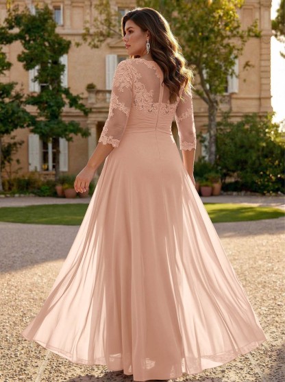 Jumpsuit/Pantsuit Scoop Neck 3/4 Sleeves Detachable Chiffon Mother Of The Bride Dresses With Lace