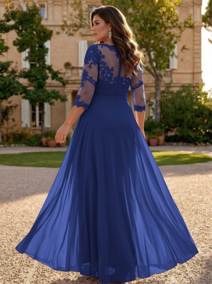 Jumpsuit/Pantsuit Scoop Neck 3/4 Sleeves Detachable Chiffon Mother Of The Bride Dresses With Lace