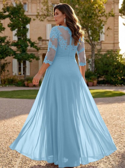 Jumpsuit/Pantsuit Scoop Neck 3/4 Sleeves Detachable Chiffon Mother Of The Bride Dresses With Lace