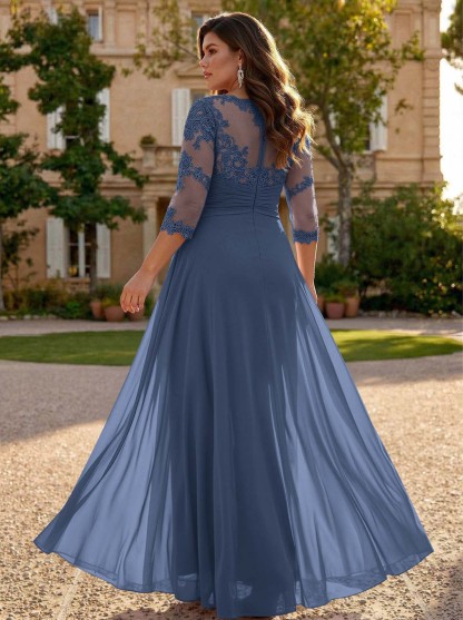 Jumpsuit/Pantsuit Scoop Neck 3/4 Sleeves Detachable Chiffon Mother Of The Bride Dresses With Lace