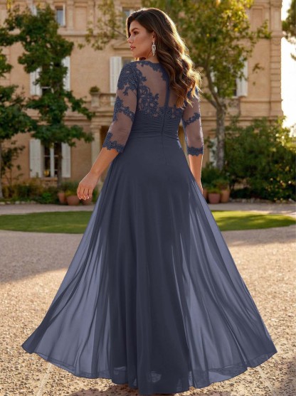 Jumpsuit/Pantsuit Scoop Neck 3/4 Sleeves Detachable Chiffon Mother Of The Bride Dresses With Lace