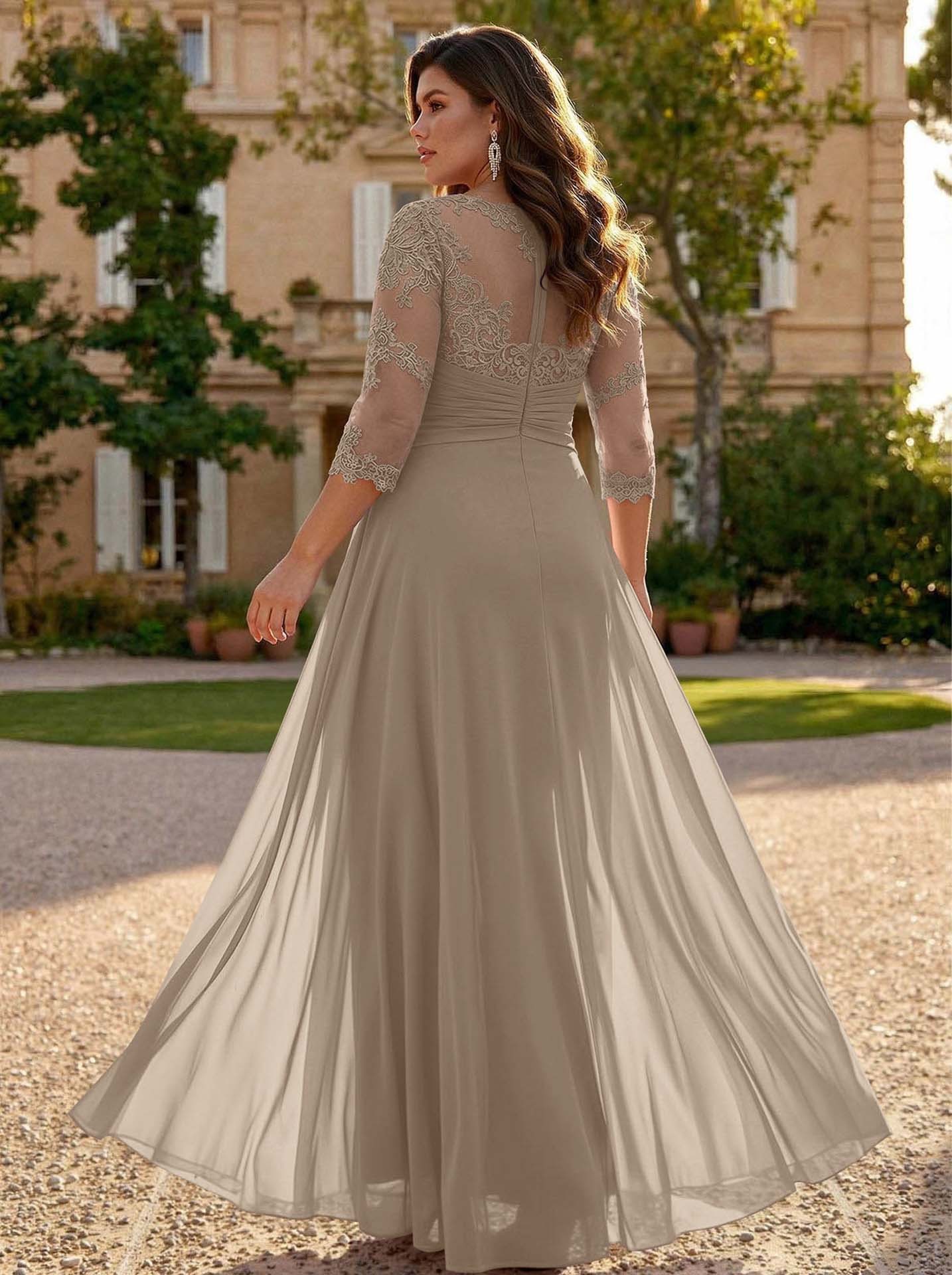 Jumpsuit/Pantsuit Scoop Neck 3/4 Sleeves Detachable Chiffon Mother Of The Bride Dresses With Lace