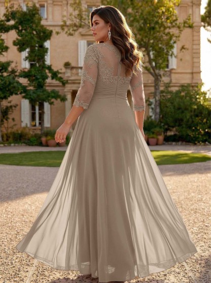 Jumpsuit/Pantsuit Scoop Neck 3/4 Sleeves Detachable Chiffon Mother Of The Bride Dresses With Lace