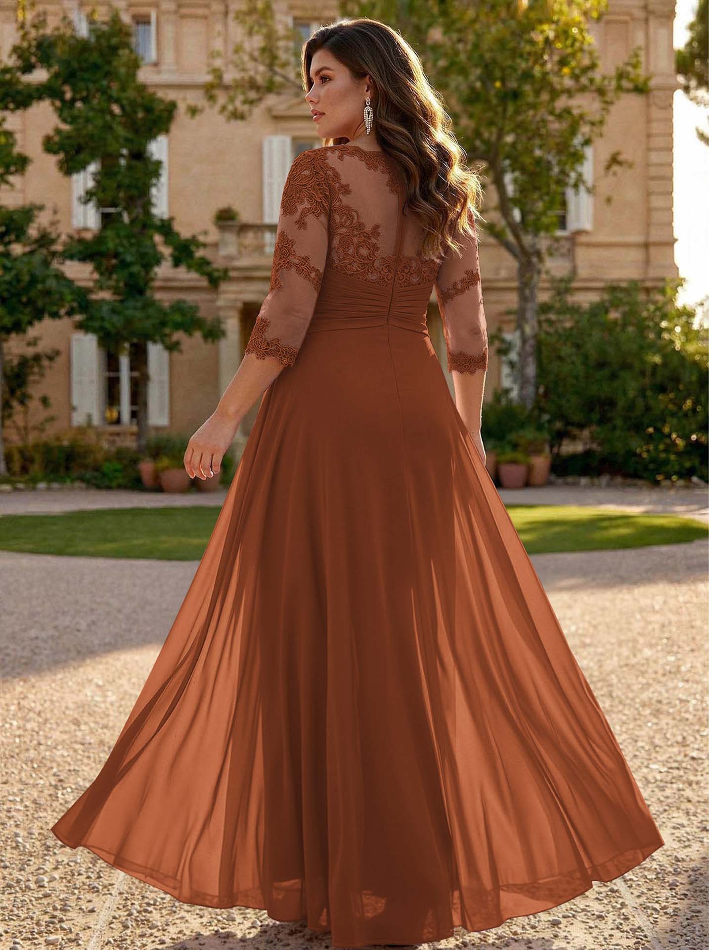 Jumpsuit/Pantsuit Scoop Neck 3/4 Sleeves Detachable Chiffon Mother Of The Bride Dresses With Lace