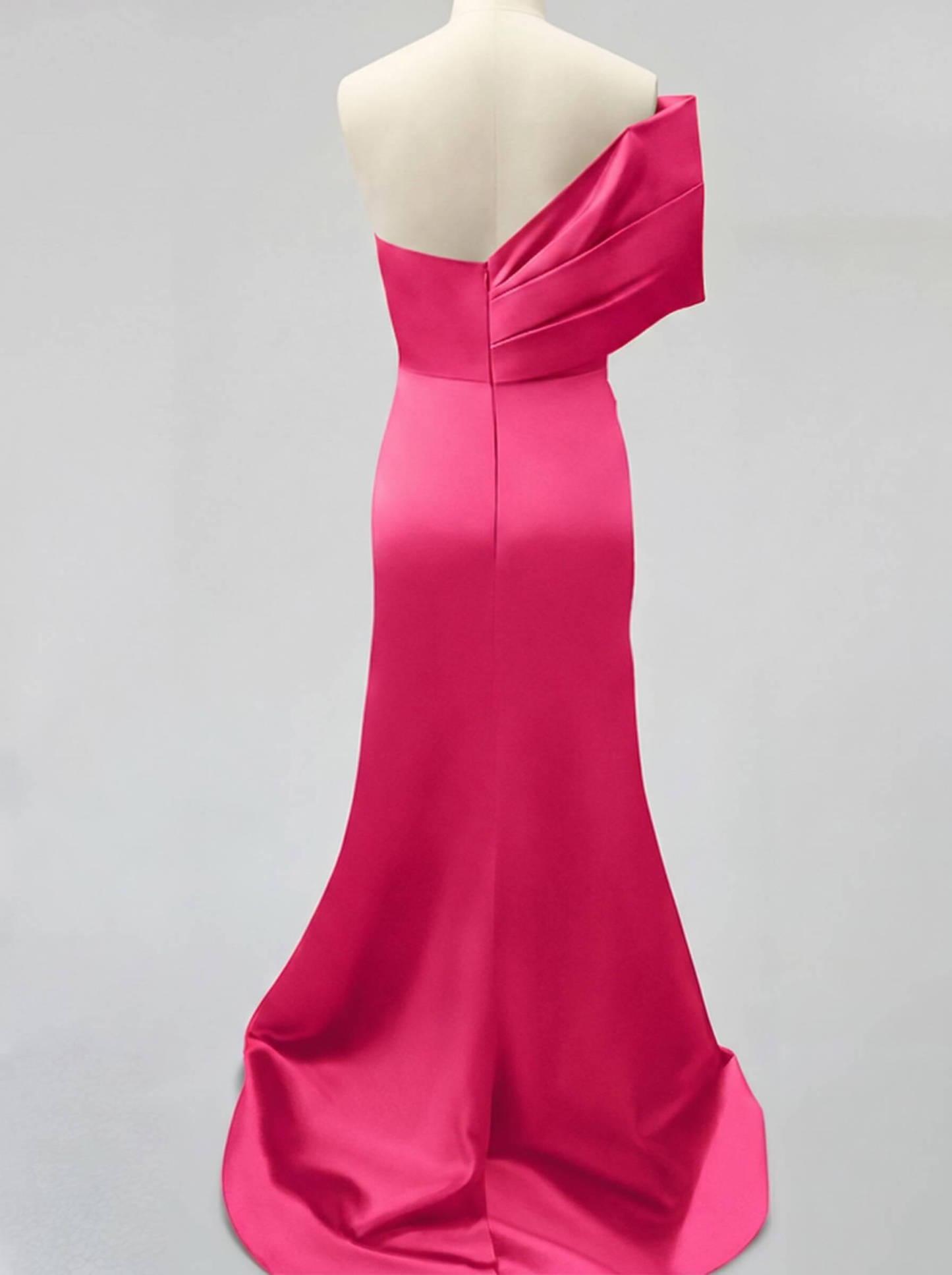 One-Shoulder Sleeveless Sweep Train Satin Bridesmaid Dresses With Split Front, product image 33