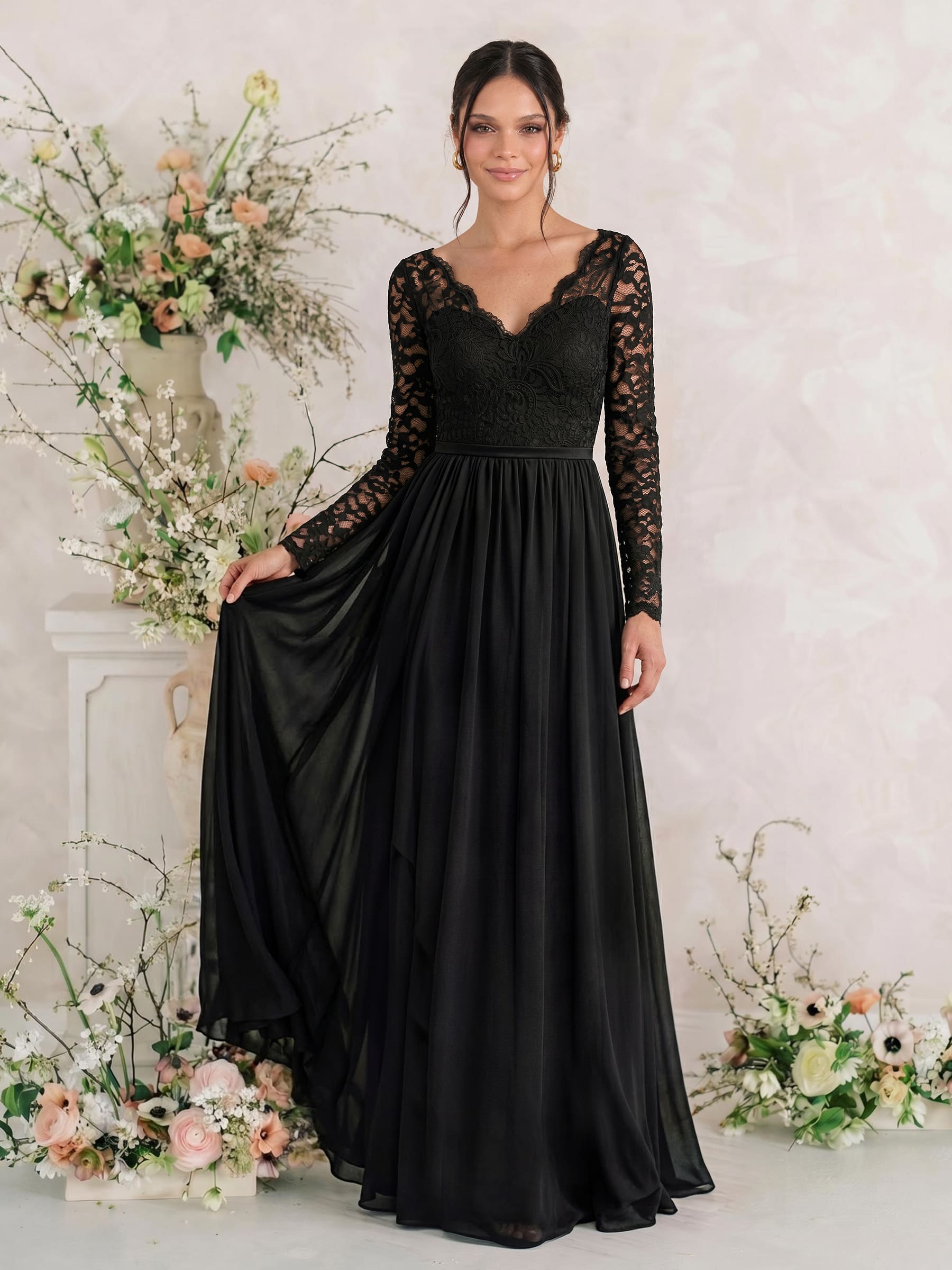 Long Sleeves Lace A-Line Bridesmaid Dresses, image 1