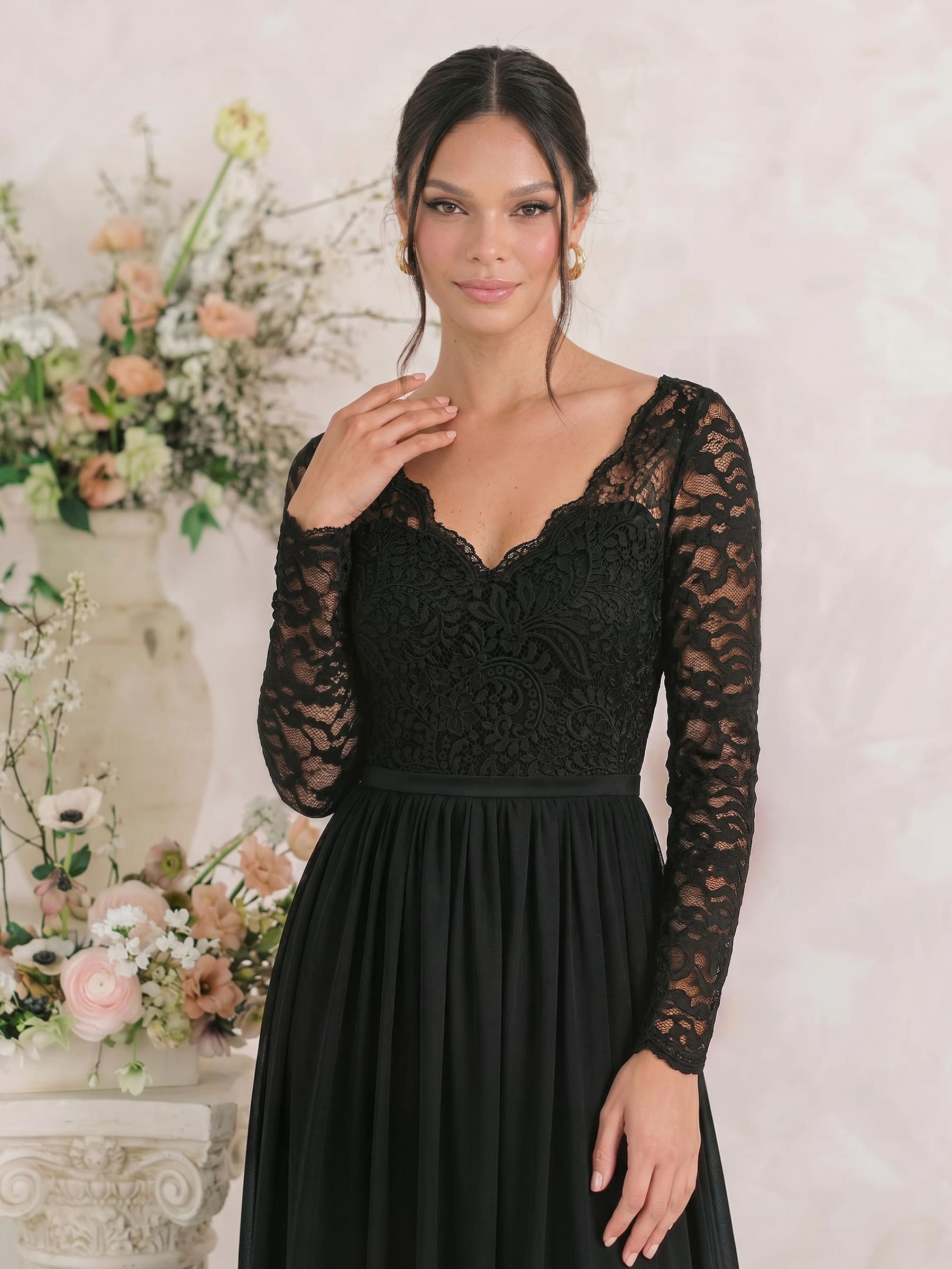 Long Sleeves Lace A-Line Bridesmaid Dresses, image 3
